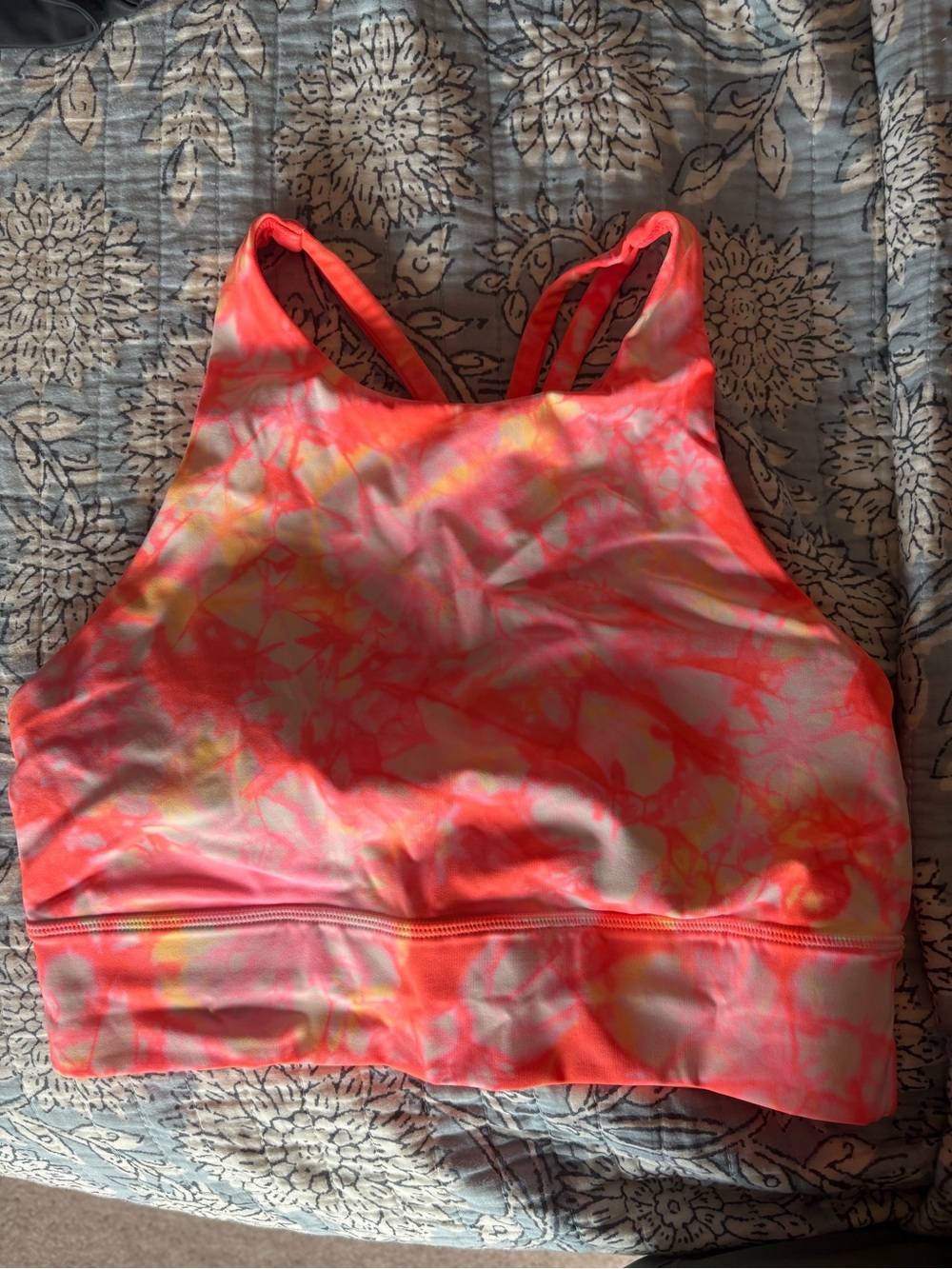 Lululemon - Size 8 Women’s Neon Coral Tie-Dye High Neck Sports Bra